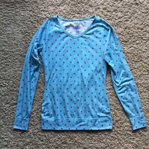 Burton Women's Light Blue Long Sleeve V-Neck Top with Red Dot Print